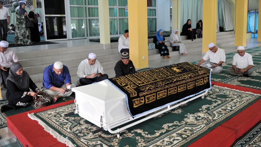 The coffin of the late Tan Sri Dr Ani Arope is seen at the Balai Islam TNB before the burial at the Seksyen 21 Islam cemetary, December 20, 2014. u00e2u20acu2022 Bernama pic