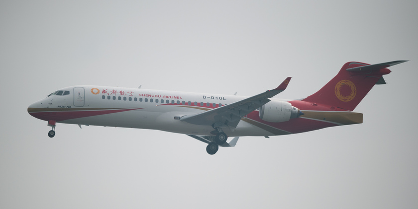 A  Commercial Aircraft Corp of China ARJ 21-700 regional jet at the Airshow China 2014 in Zhuhai, Guangdong province on November 11, 2014. u00e2u20acu201d AFP pic 