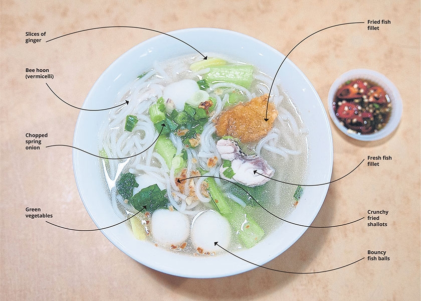 Usually, a bowl of bee hoon soup would only have slices of fish, either deep fried or fresh, some fish balls, some green vegetables to brighten the flavours and the requisite spring onion and crunchy fried shallots to garnish. u00e2u20acu201dPicture by K.E. Ooi