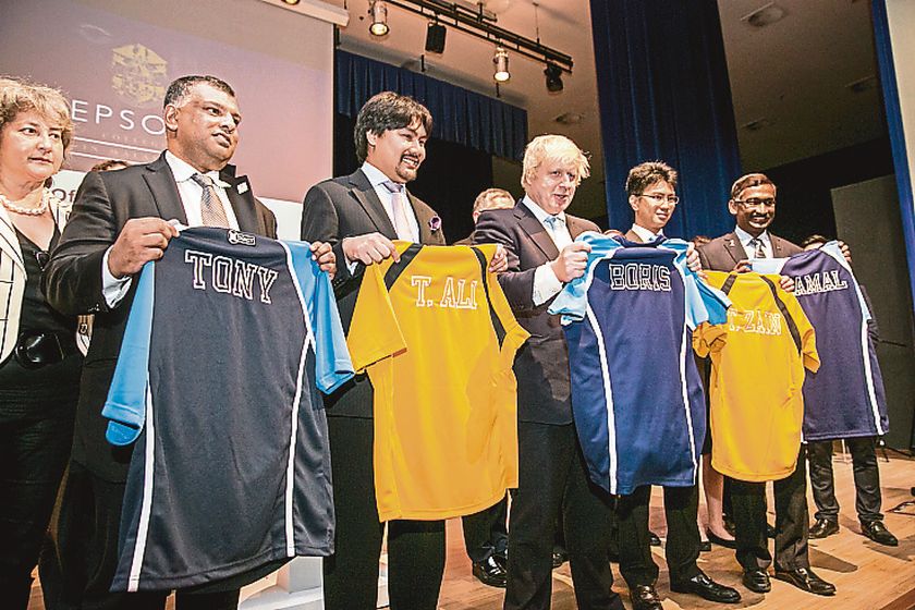 The author (second from right) with (from left) Treadell, Board of Governors of Epsom College in Malaysia chairman Tan Sri Tony Fernandes, Tunku Besar Seri Menanti Tunku Ali Redhauddin Ibni Tuanku Muhriz, Boris and Deputy Education Minister P. Kamalanatha