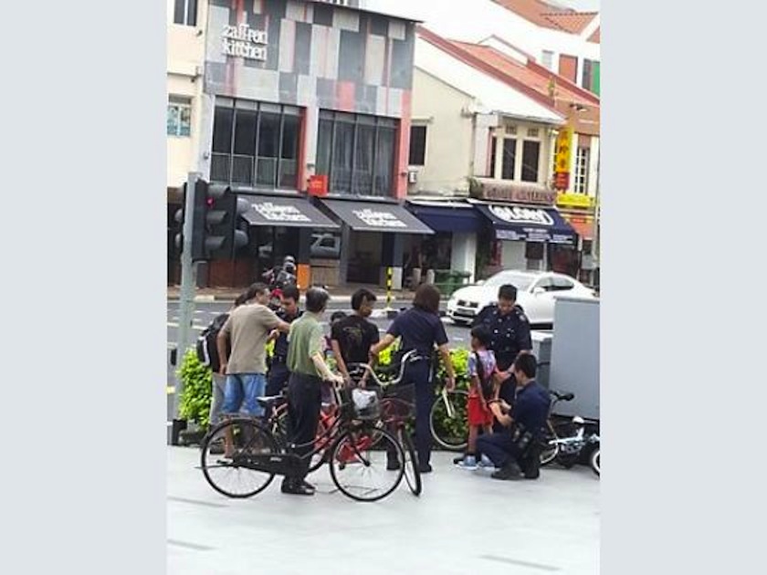 At 9.33am, Facebook user Shan Ang posted a photo of police officers handcuffing three young boys outside the shopping mall along East Coast Road. u00e2u20acu201d Today pic
