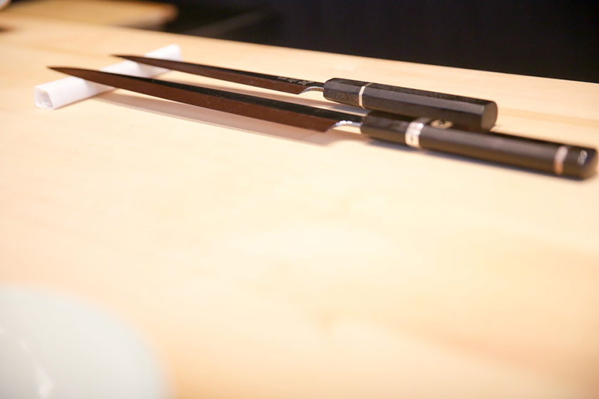 The prized samurai knife is specially made for Chef Hideaki Oritsuki who is left-handed.