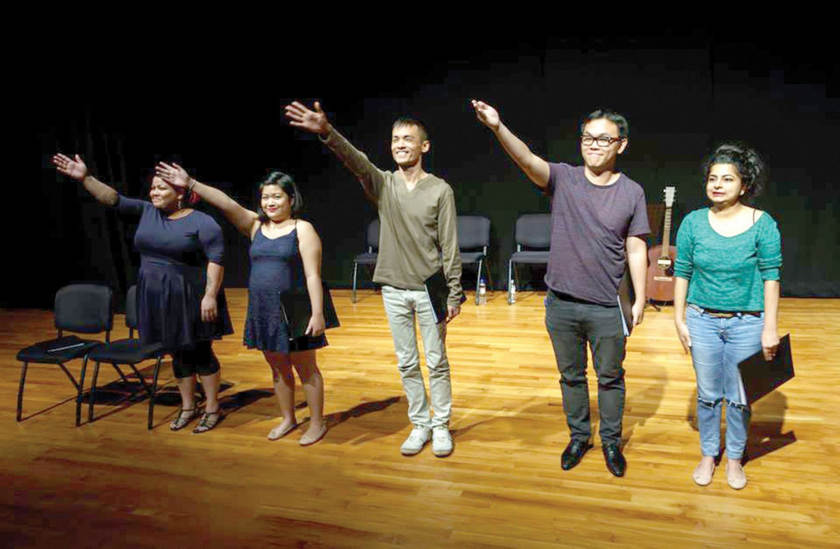 Singapore poets (from left) Tania De Rozario, Jollin Tan, Cyril Wong, Joshua Ip and Pooja Nansi took centrestage at the APART performance at the recent Singapore Writers Festival. u00e2u20acu201d TODAY pic