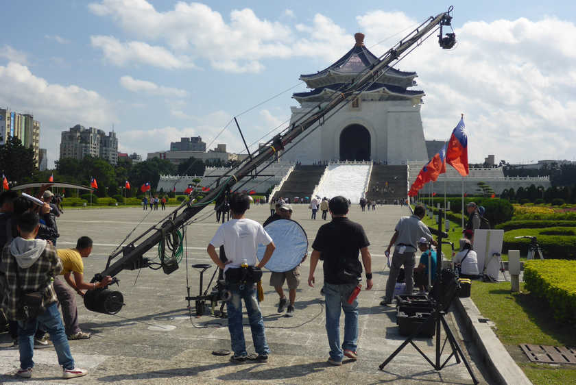 An Indonesian film crew shooting a scene at the landmark CKS Memorial Hall in Taipeh. u00e2u20acu201d AFP pic