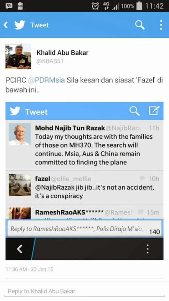 Screenshot of the tweet sent by Inspector-General Police (IGP) Tan Sri Khalid Abu Bakar. 