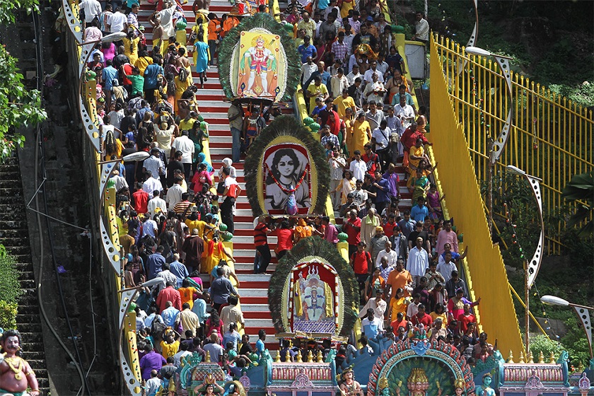 Kavadi bearers make their way up the iconic 272-step staircase to reach Lord Muruganu00e2u20acu2122s shrine in Batu Caves, Kuala Lumpur, on February 3, 2015. u00e2u20acu201d Picture by Yusof Mat Isa