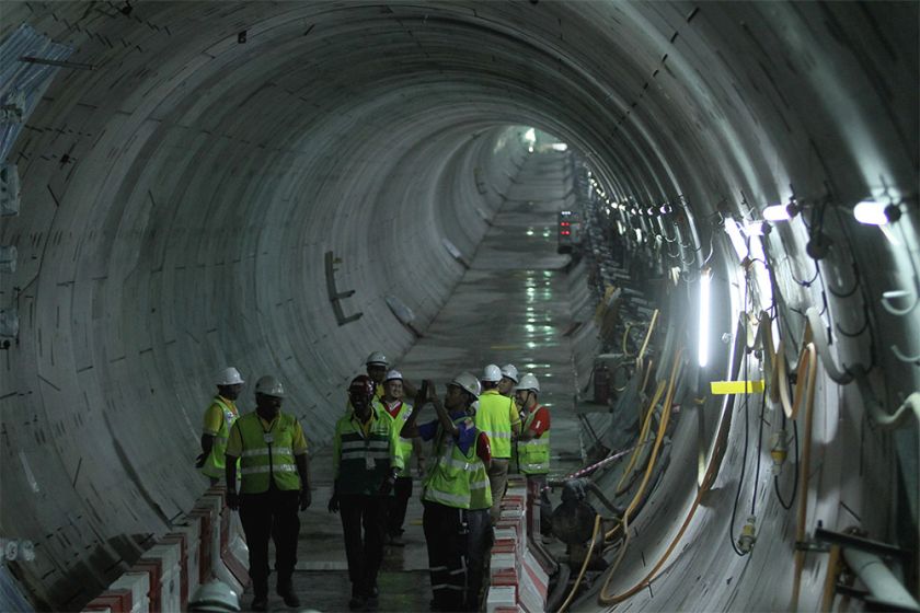 Workers inspect an underground tunnel at Cochrane MRT station, Jalan Shelly, Kuala Lumpur, February 11, 2015. u00e2u20acu201d Picture by Yusof Mat Isan