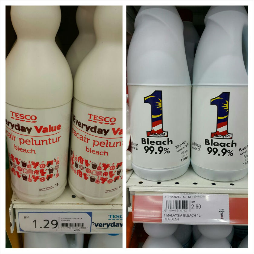 A price comparison reveals that the house brand bleach costs more at KR1M. — Picture courtesy Lim Lip Eng 