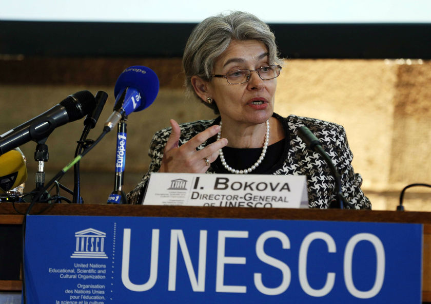 UNESCOu00e2u20acu2122s chief Irina Bokova speaks during a press conference in Paris on February 27, 2015, following the destruction of priceless ancient artefacts in Iraqu00e2u20acu2122s city of Mosul. u00e2u20acu201d AFP pic