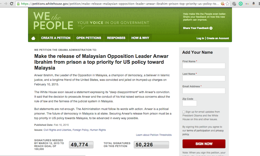 Screencap of the online petition. 