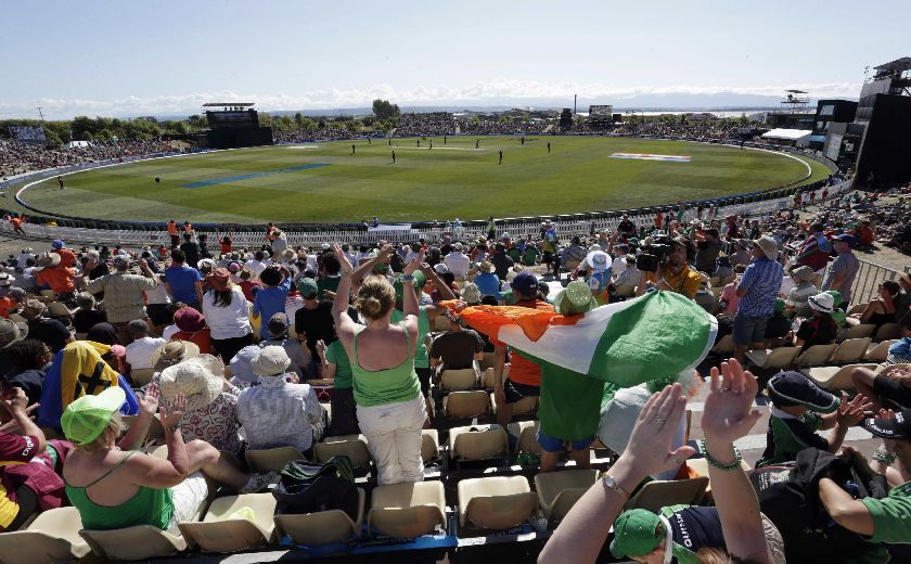 Ireland supporters turn out as Ireland go in to bat in their Cricket World Cup match against the West Indies in Nelson, New Zealand, February 16, 2015. REUTERS/Anthony Phelps