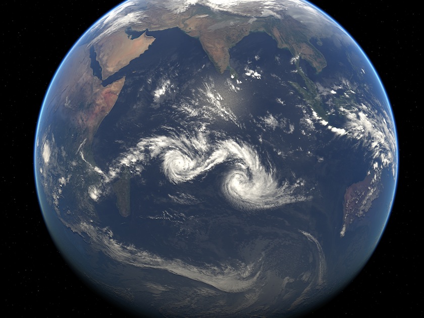 This NASA Earth Observatory image obtained January 30, 2015 shows two tropical cyclones, Diamondra and Eunice, as they swirled over the central Indian Ocean.u00c2u00a0u00e2u20acu201du00c2u00a0AFP picn