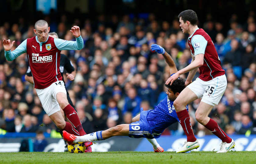 Chelsea's Diego Costa (centre) in action against Burnley in the Premier League match at Stamford Bridge, February 21, 2015. u00e2u20acu201d Reuters pic 