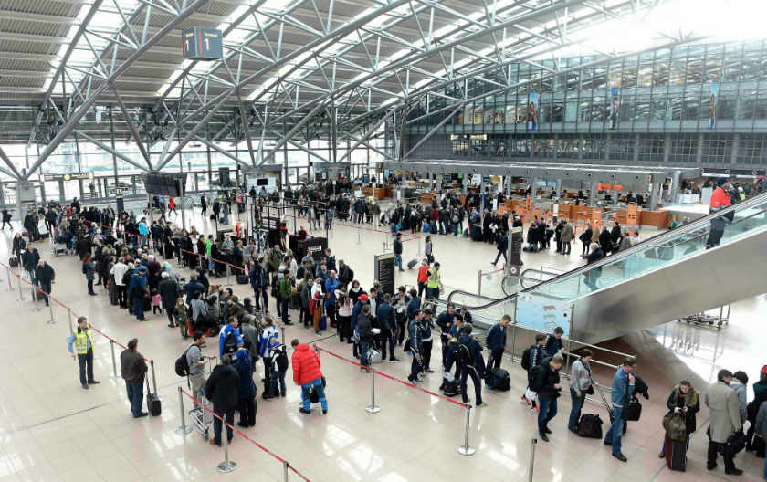 Passengers queue up during a strike of security employees at the  Fuhlsbuettel airport in Hamburg, Germany, February 9, 2015. The airport temporarily shut its terminal building after the strike caused overcrowding. u00e2u20acu201d Reuters pic