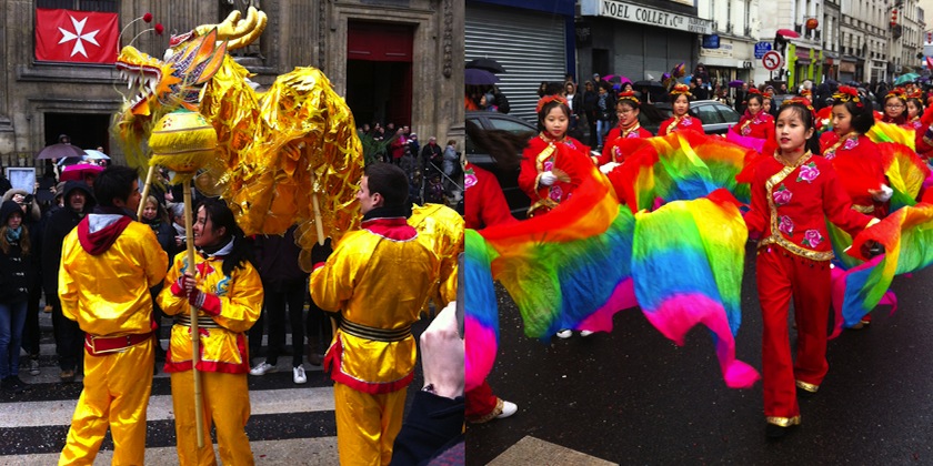 No Chinese New Year parade is complete without a dragon (left) and other colourful participants.