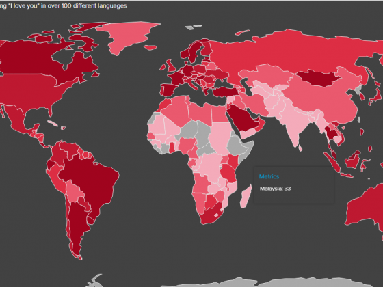 A map of countries ranked by tweets mentioning u00e2u20acu02dcI love youu00e2u20acu2122 in over 100 different languages. u00e2u20acu201d Screengrab from Twitter