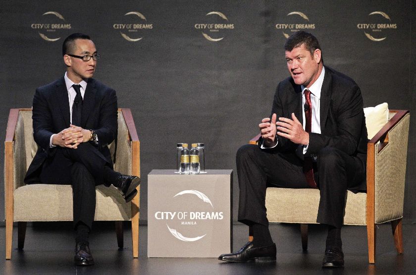 James Packer (right) and Lawrence Ho at the news conference — inspired by Hollywood.