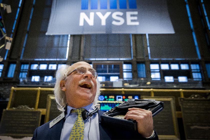 Trader Peter Tuchman on the floor of the New York Stock Exchange reflects the atmosphere of levity February 13, 2015. u00e2u20acu201d Reuters 