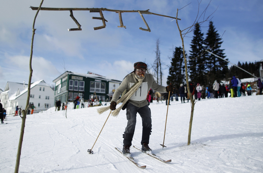 A participant competes in the 'Nostalgic Ski Race' in the western town of Neuastenberg February 8, 2015. u00e2u20acu201d Reuters pic