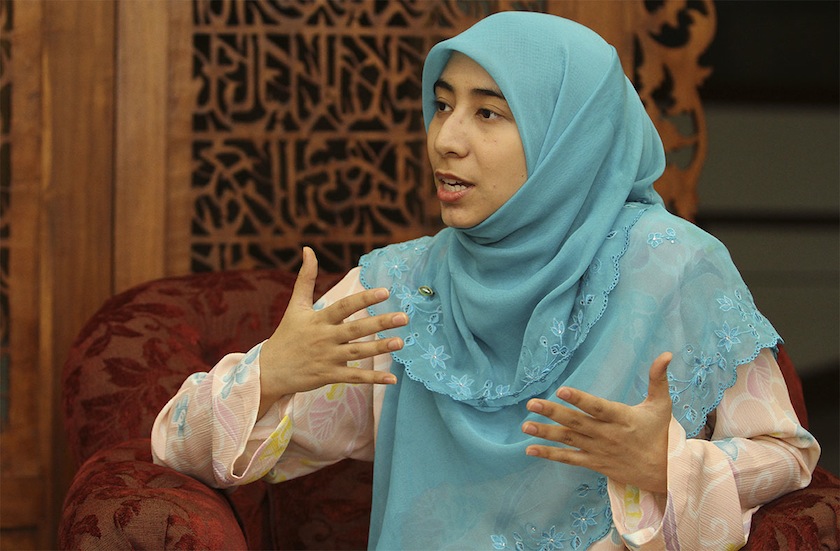 Nurul Ilham Anwar speaking during an interview at her house in Segambut, Kuala Lumpur, February 23, 2015.