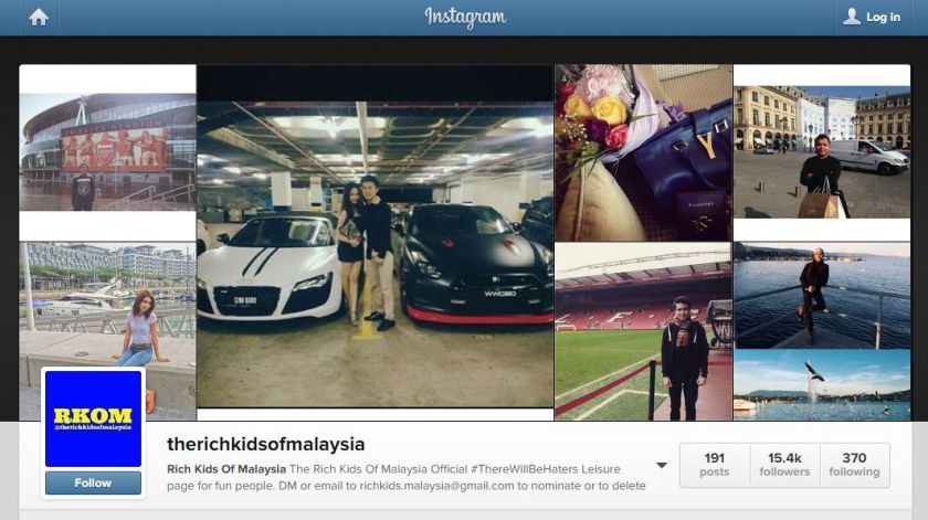 A screenshot of the @therichkidsofmalaysia Instagram page. 