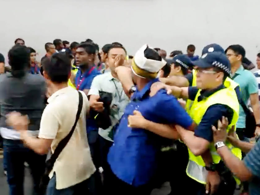 A scene from an online video clip of the incident during the Thaipusam procession on Feb 3. u00e2u20acu201d TODAY pic