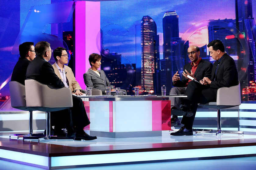 Tharman (second from right) addressing questions at a television forum on Budget 2015, February 24, 2015. u00e2u20acu201d TODAY pic
