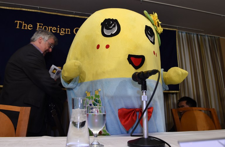 Pear fairy u00e2u20acu02dcFunassyiu00e2u20acu2122, the unofficial mascot of Funabashi City, a suburban city of Tokyo, appears at the Foreign Correspondents' Club in Tokyo on March 5, 2015. u00e2u20acu201d AFP pic