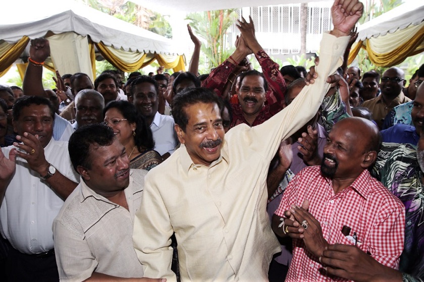 MIC president Datuk Seri G. Palanivel is greeted by party members upon his arrival at the MIC headquarters here in Kuala Lumpur, March 1, 2015. u00e2u20acu201d Picture by Choo Choy May