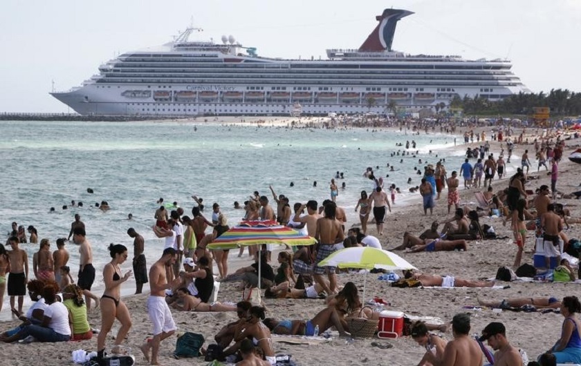 Beachgoers enjoy Miami's South Beach.