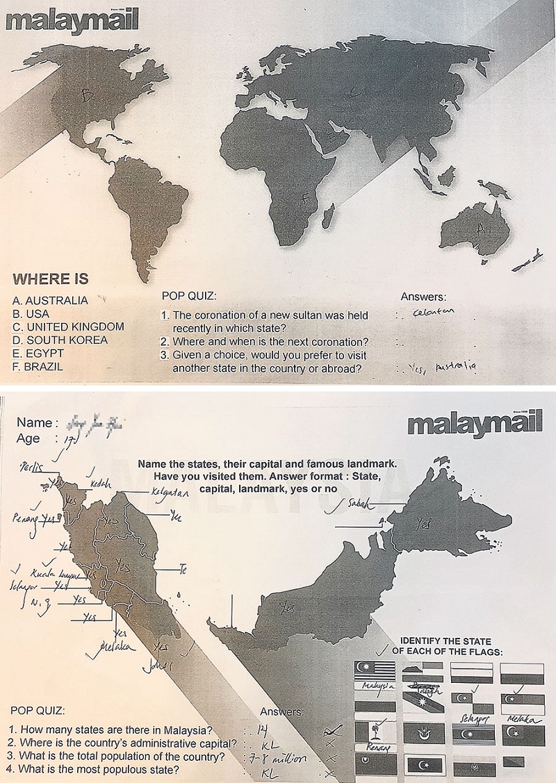 One of the answered questionnaires distributed to the 60 respondents. — Picture by Malay Mail