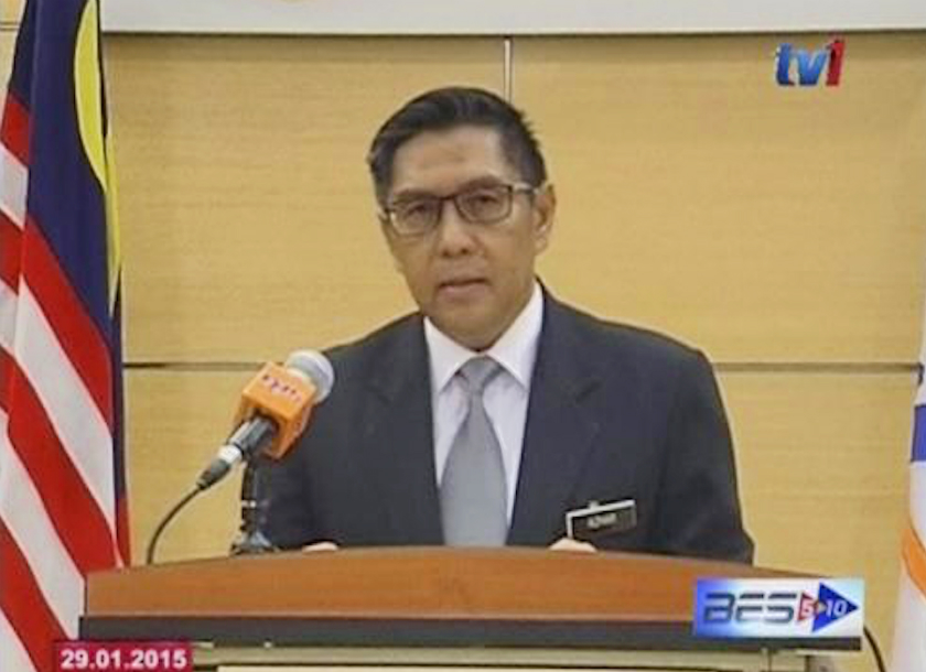 File picture shows DCA Director-General Datuk Azharuddin Abdul Rahman giving a statement in Putrajaya January 29, 2015, in this still image from a RTM video, when declaring Malaysia Airlines Flight MH370 to be an accident. u00e2u20acu201d Reuters pic