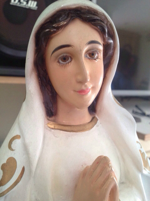 The figurine of the ‘weeping’ Virgin Mary was bought in the Philippines by the owner’s sister-in-law.