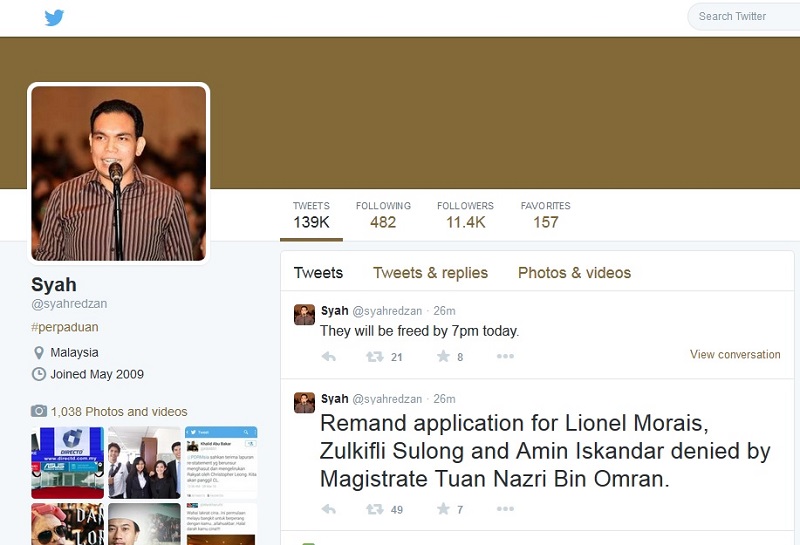 The Malaysian Insider lawyer, Syahredzan Johan, took to microblogging site Twitter to confirm that the three editors picked up last night for a sedition probe will be released at 7pm today.