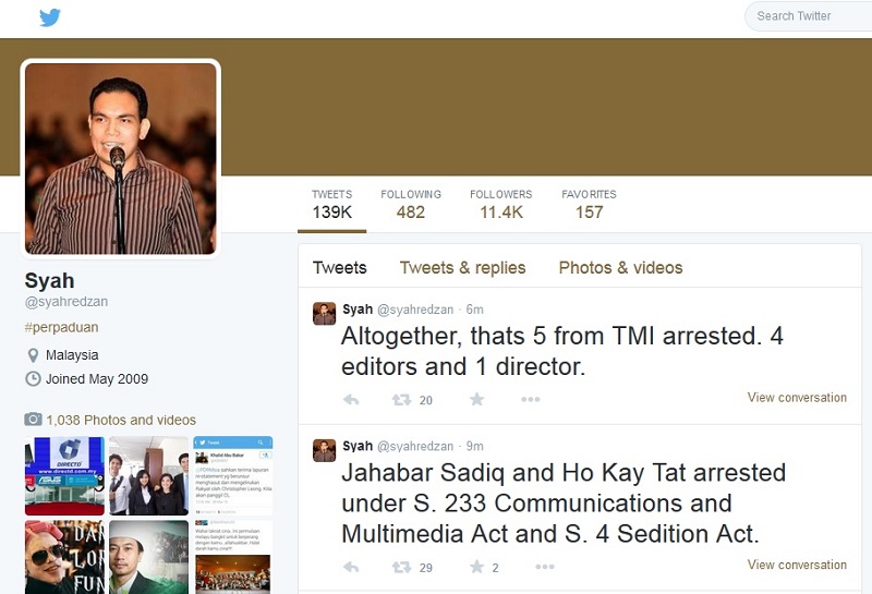 The news portalu00e2u20acu2122s lawyer Syahredzan Johan said on Twitter that the duo were picked up under Section 233 of the Communications and Multimedia Act and Section 4 of the Sedition Act.