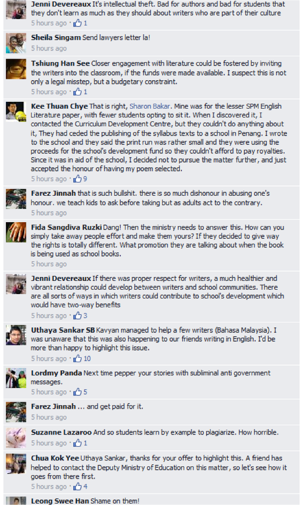 Screenshot of comments on Sharon Bakar’s Facebook page 