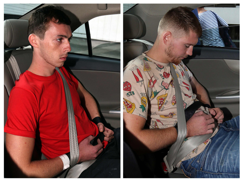 Combination photo shows German citizens Andreas Von Knorre (left) and Elton Hinz, both charged for vandalising an SMRT train at Bishan Depot, arriving at the State Court in Singapore November 22, 2014. u00e2u20acu201d Reuters pic