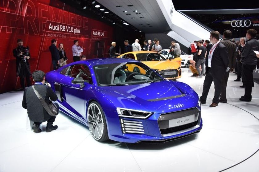 The Audi R8 e-tron is the company's first electric car. u00e2u20acu2022 AFP pic