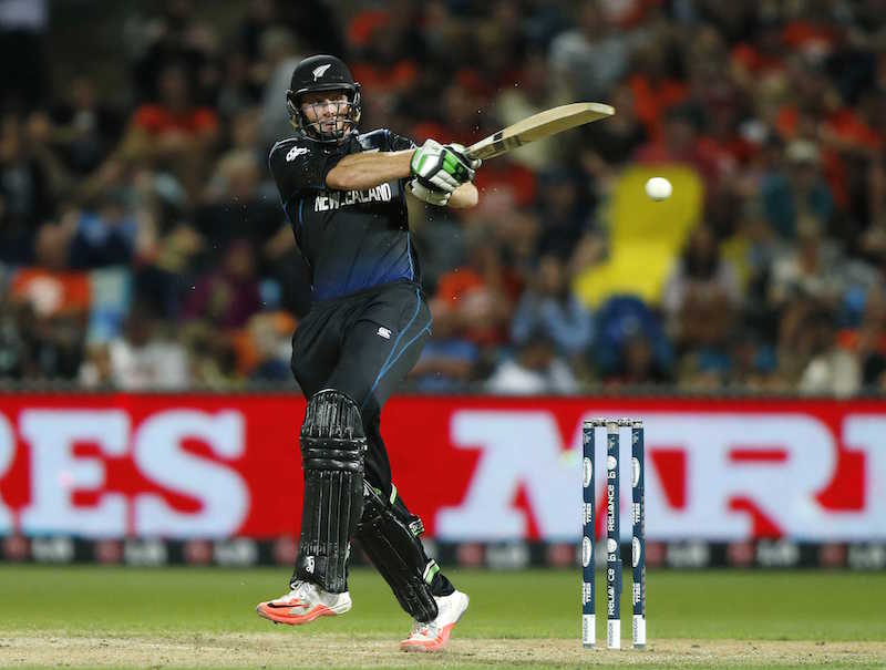 New Zealandu00e2u20acu2122s Martin Guptill hits a four to make a century during their Cricket World Cup match against Bangladesh in Hamilton, March 13, 2015. u00e2u20acu201d Reuters pic