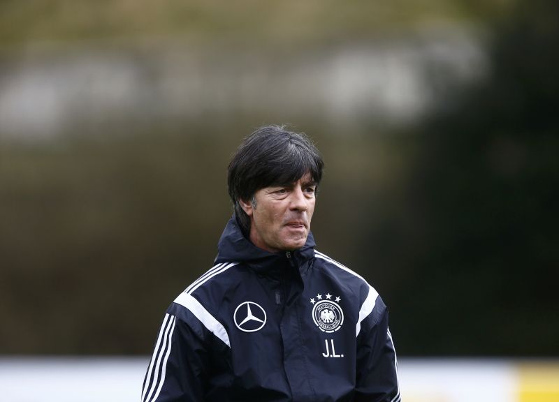 Germany's national coach Joachim Loew watches his players during a training session in Frankfurt March 27, 2015, for their Euro 2016 qualifier away to Georgia tomorrow. u00e2u20acu2022 Reuters pic