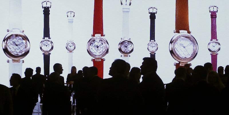 The huge screen at the Baselworld fair in Basel March 19, 2015, showing watches of Greek watchmaker Folli Follie S.A. Baselworld runs from March 19-26. REUTERS/Arnd Wiegmann 