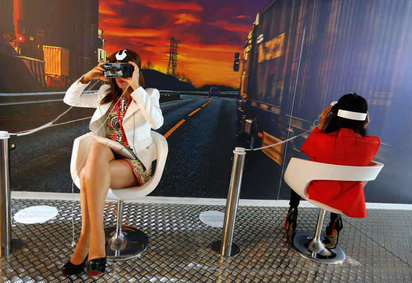 Women try out Samsung Gear VR devices at the Mobile World Congress in Barcelona March 2, 2015. u00e2u20acu201d Reuters pic