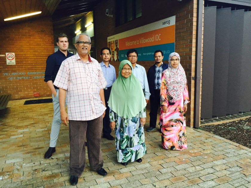 Piah (centre) reunited with her son Sirul Azhar in a two-hour meeting between the two, his sister (front right) and PAS lawmaker Datuk Mahfuz Omar (front, left). u00e2u20acu201d Picture courtesy of Mahfuz Omar