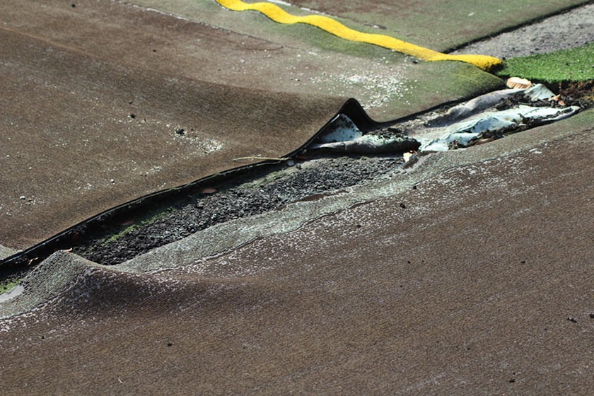 The sorry state of the hockey artificial turf at the Seberang Perai Municipal Council sports complex in Bertam.