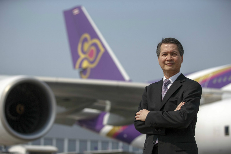 File picture shows Thai Airways President Charumporn Jotikasthira posing for photograph next to an Airbus A380-800, bestowed with the royal name of u00e2u20acu02dcChaiyau00e2u20acu2122 during a ceremony at Bangkoku00e2u20acu2122s International Airport March 27, 2015. u00e2u20acu201d Reuters pic