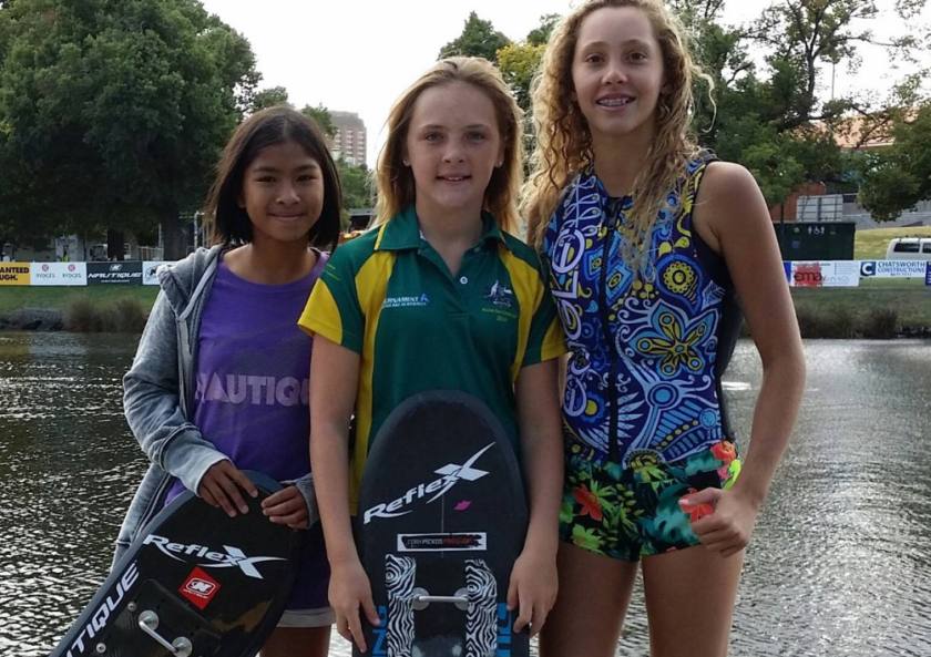 Future world top trick skiers, the top three under-17 girls at the Moomba Masters in Melbourne, March 4, 2015, (from left) Aaliyah Yoong Hanifah (MAS) runner-up, champion Tayla Simmonds (AUS), and Alejandra de Osma (PER) third. — Pic supplied