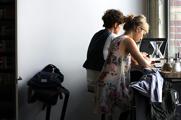WiFi Workaholics tapping away busily at Espresso Fabriek in Amsterdam.