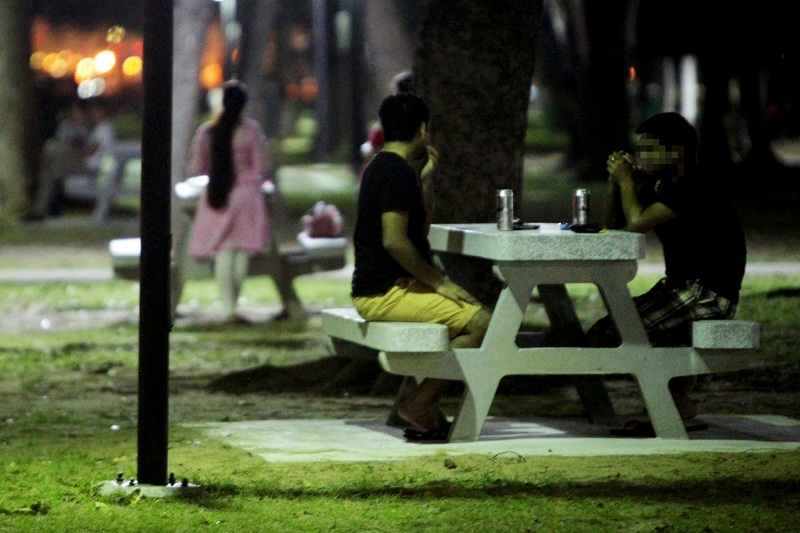 Park users drinking alcohol at East Coast Park. — TODAY pic