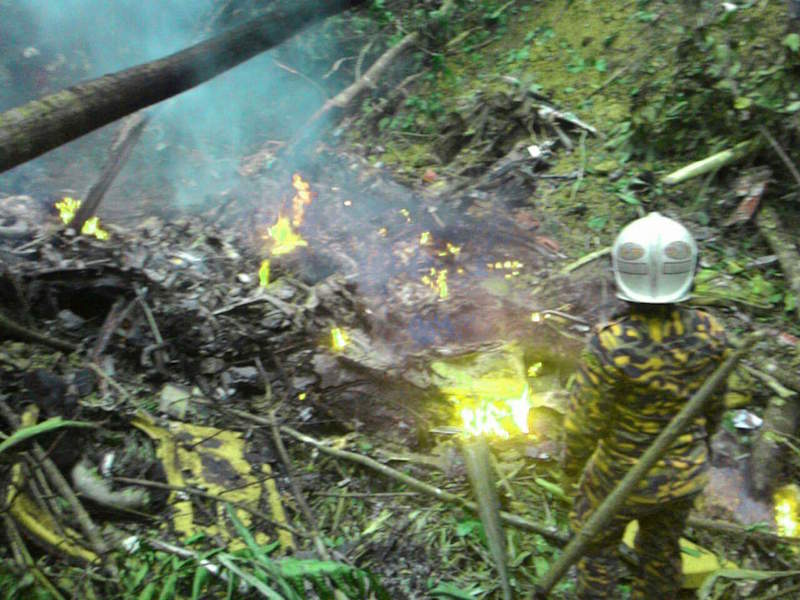 A picture purportedly taken at the site of the helicopter crash in Kampung Pasir Baru in Semenyih April 4, 2015. u00e2u20acu201d Picture courtesy of Selangor Fire and Rescue Department