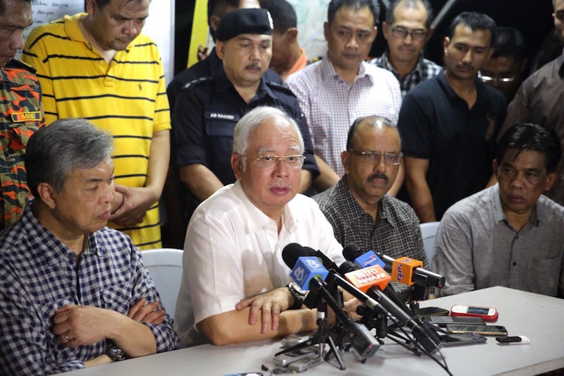 Prime Minister Datuk Seri Najib Razak speaks during a press conference at Kampung Pasir Baru in Semenyih April 4, 2015 following the helicopter crash. u00e2u20acu201d Picture by Choo Choy May
